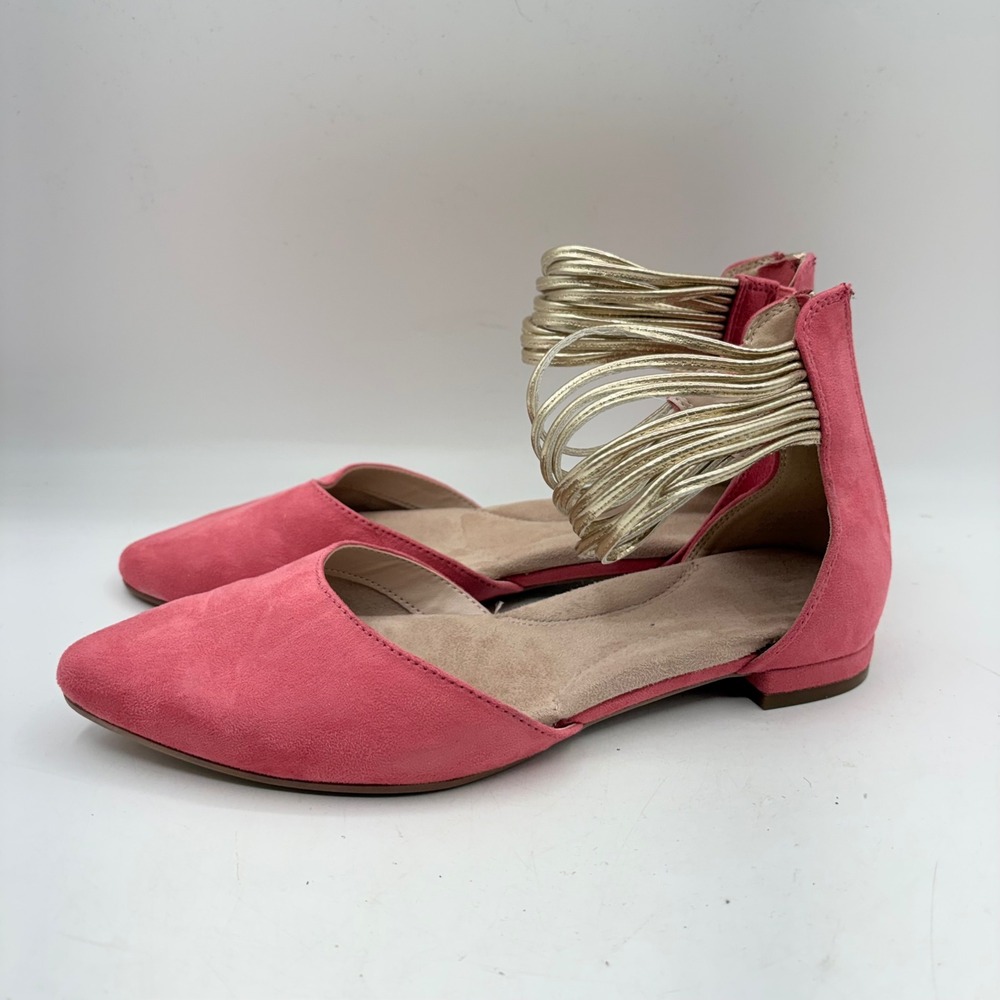 Aerosoles Pink Suede Pointed Toe Flats Gold Metallic Ankle Cuff Womens Size 6 - Picture 2 of 9